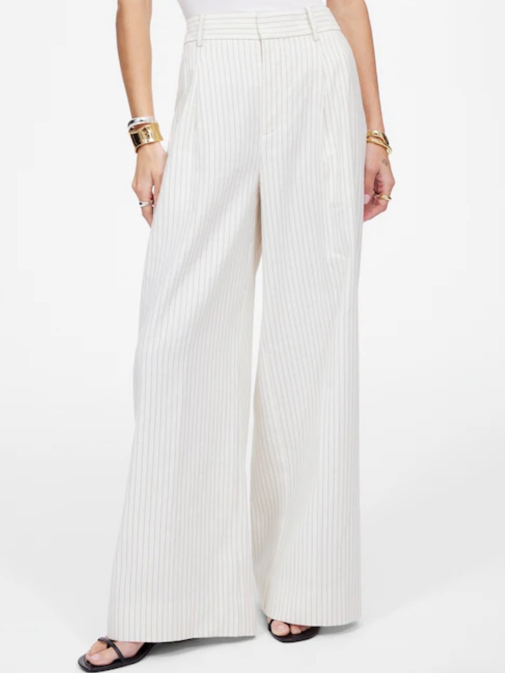 Madewell White Pinstripe Wide-Leg Trousers